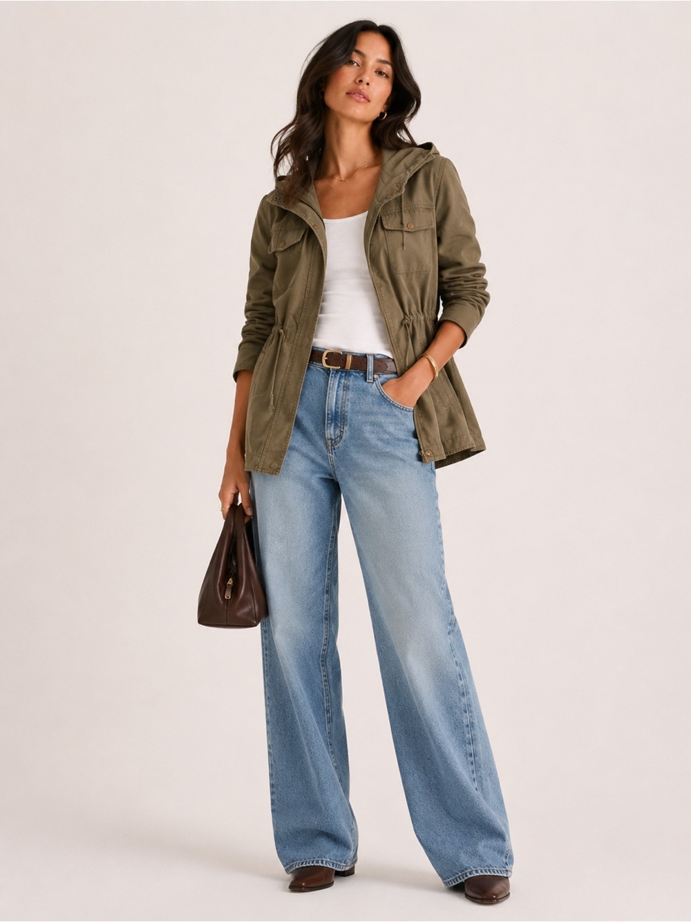 Eileen Fisher Utility Jacket Olive Green Hooded Lightweight Coat Minimalist - Picture 1 of 10